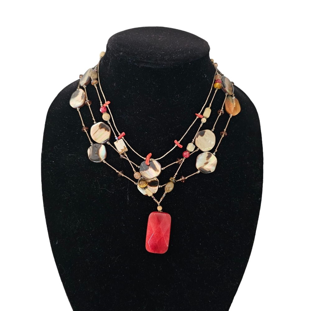 3 Necklaces for Layering Mop Abalone Shell Quartz Tiger Eye Gemstone Coral